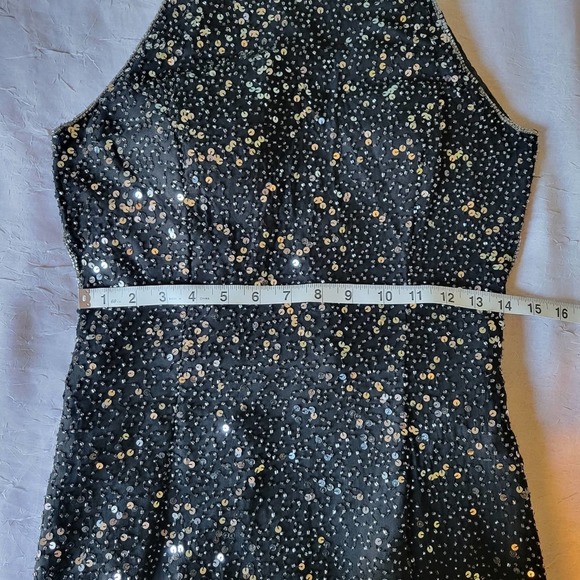 Scala Vintage Black Silk Beaded Sequin Backless Maxi Mermaid Gown Dress M - Picture 10 of 11